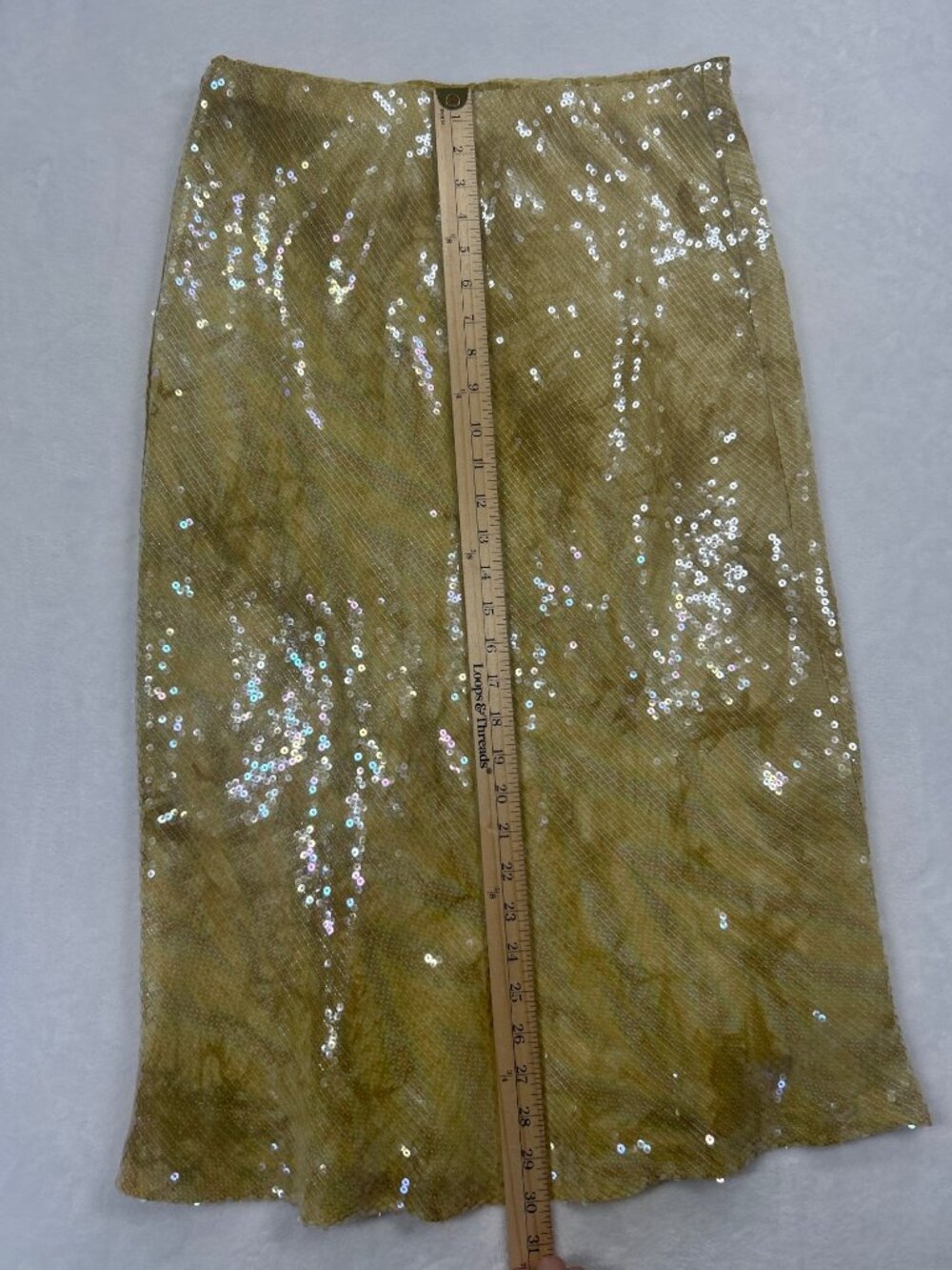 Anthropologie Tilda Sequin Slip Skirt Size M Yellow Gold Midi Skirt Spring - Picture 11 of 11